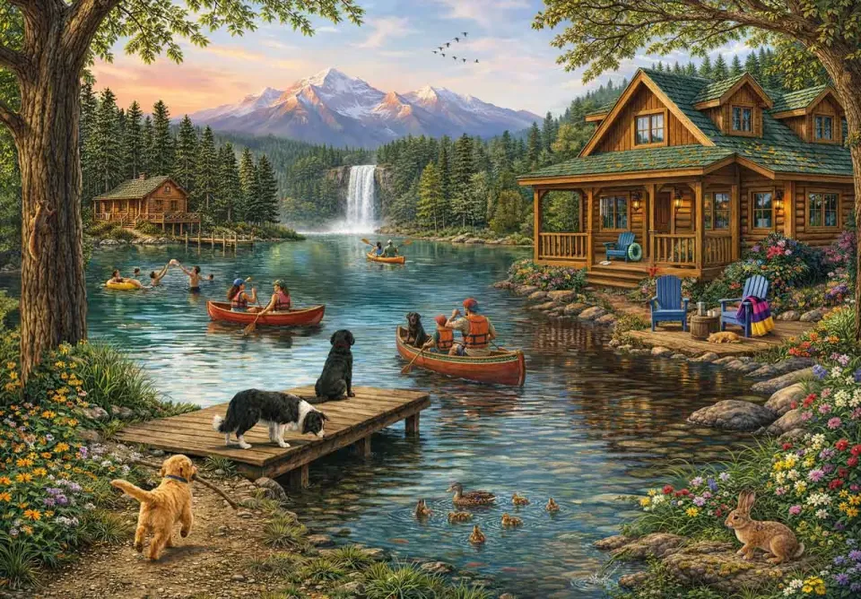 Mosaic Puzzles Family Lake Retreat puzzle lemn 100 piese natura