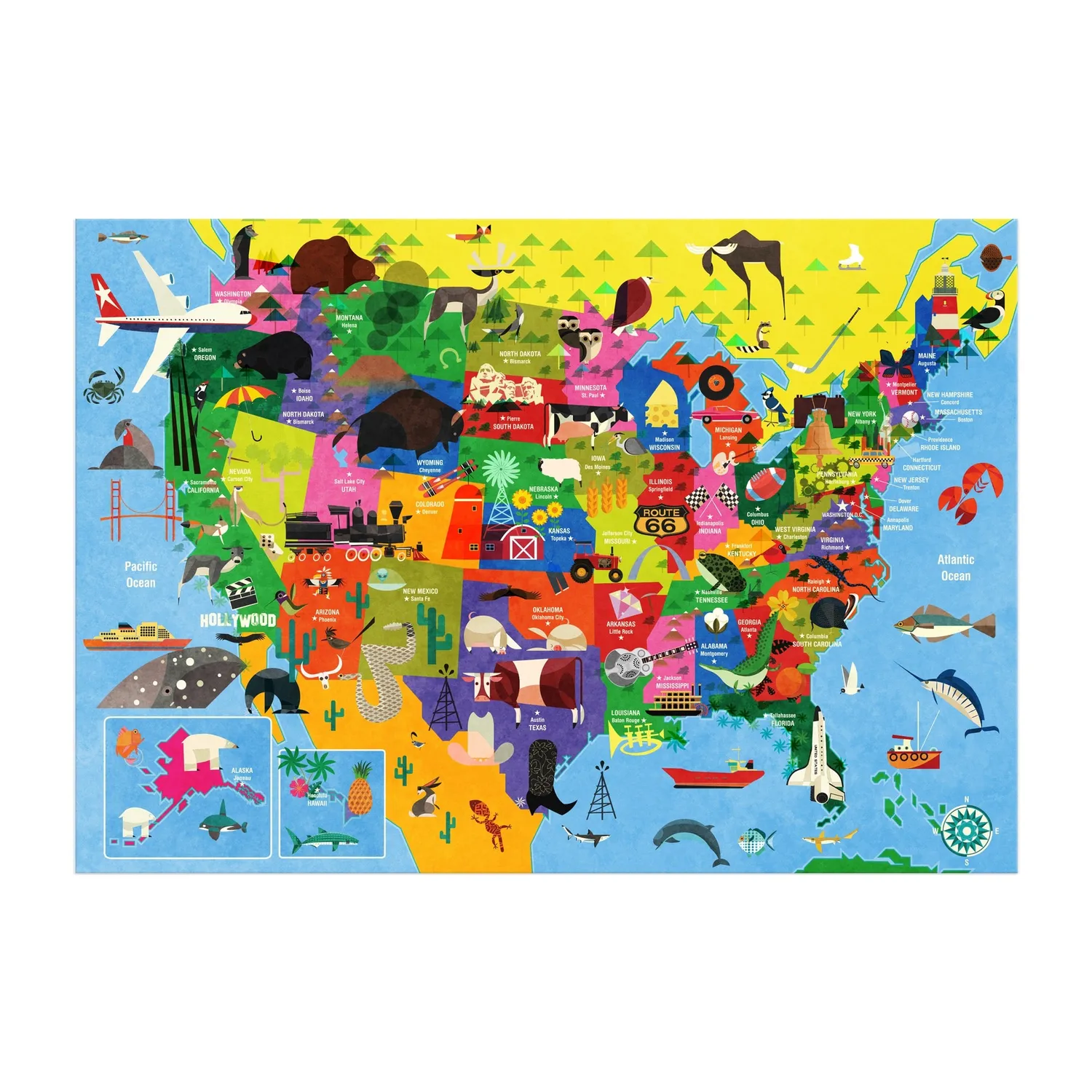Mudpuppy Map of the U.S.A. puzzle 100 piese harta
