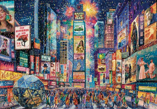 Mosaic Puzzles New Year's Eve in Times Square puzzle 1000 piese lumini