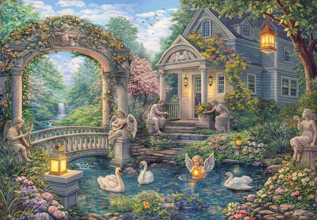 Mosaic Puzzles Lanterns at Lovers Lake puzzle lemn 500 piese romantic