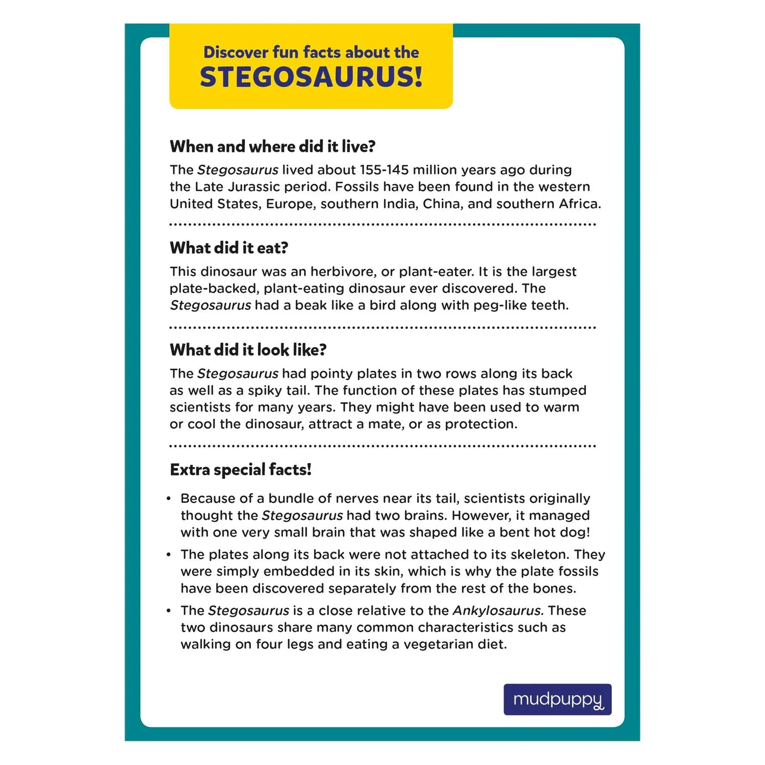 Mudpuppy Stegosaurus mini puzzle 48 piese dinozaur