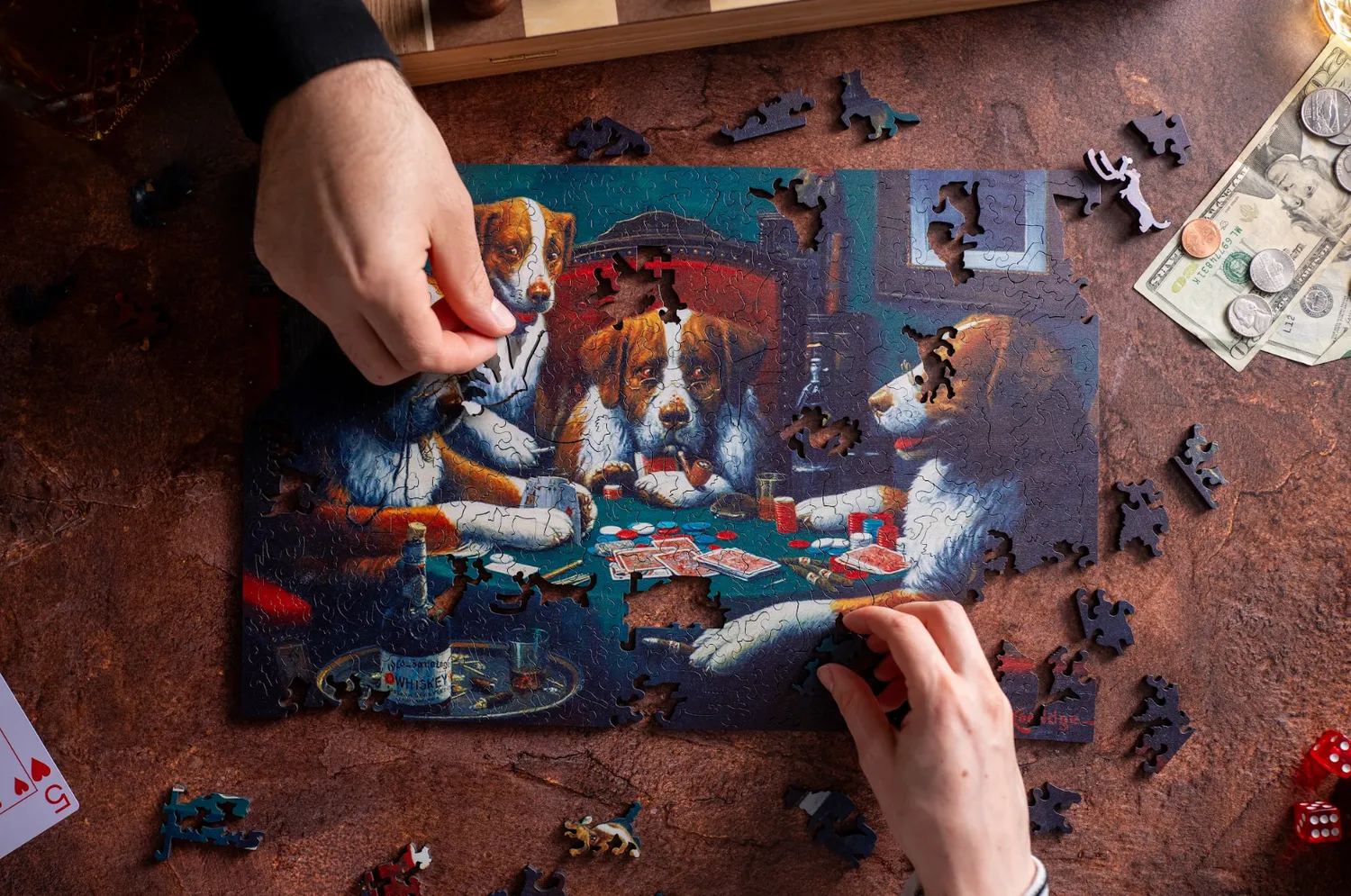 Mosaic Puzzles Poker Game Coolidge puzzle lemn 250 piese câini
