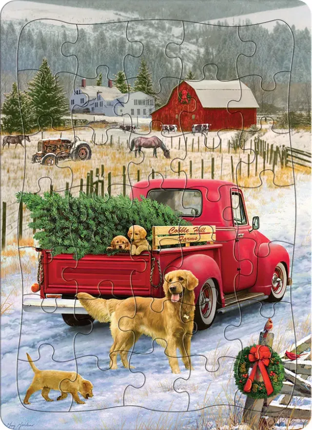Cobble Hill Red Truck Farm puzzle tavă 35 piese iarnă