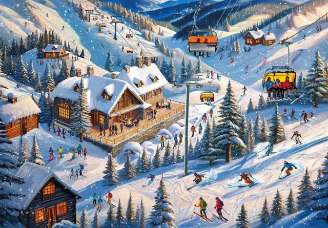 Mosaic Puzzles Ski Chalet Getaway puzzle lemn 1000 piese cabana